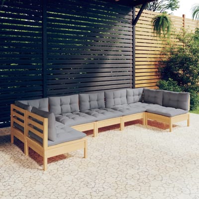 vidaXL - 7-delige - Loungeset - met - grijze - kussens - massief - grenenhout