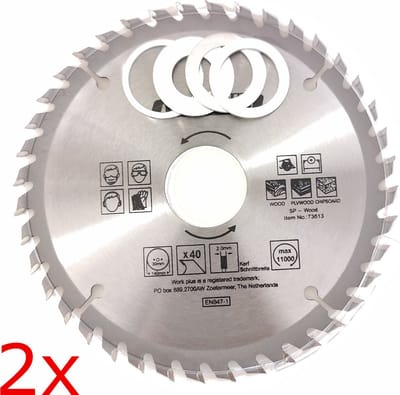 2X TCT 40 tands Cirkelzaagblad Ø 140 x 2.2 x Ø 30mm Carbide tanden incl 4 verloopringen (13)