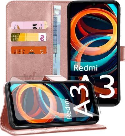 Hoesje geschikt voor Xiaomi Redmi A3 - Screenprotector Glas - Portemonnee Book Case Rosegoud