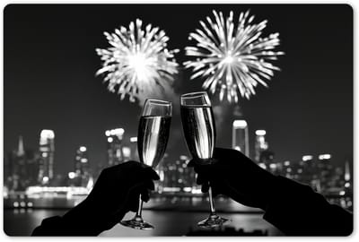 Placemats 45x30 cm - Placemat kunststof - 1 stuk - Vuurwerk - Proosten - Skyline - Champagne - Borden onderleggers - Decoratie voor op tafel - Keuken tafeldecoratie accessoires - Vinyl onderlegger - Tafelversiering