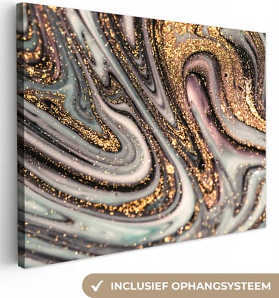 Canvas schilderij marmer goud 40x30 - Kamer decoratie accessoires - Abstracte gouden schilderijen woonkamer - Wanddecoratie slaapkamer - Muurdecoratie keuken - Wall decoration - Wanddoek binnen - Woondecoratie huis - Woonaccessoires