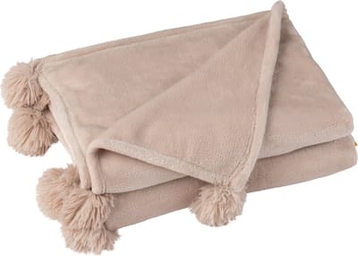 J-Line plaid Pompom - polyester - donkerbeige - 170 x 130 cm