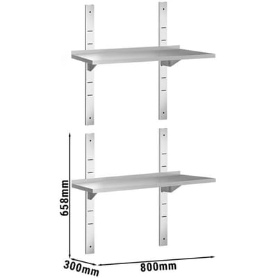 GGM Gastro Wandborde PREMIUM - 800x300mm - mit 2 Etagen Zilver