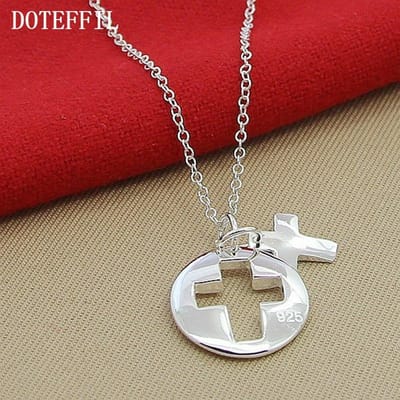 Collier avec pendentif croix ronde en argent sterling 925, chaîne de 45 cm, pour femme, bijoux de mariage, de fiançailles, de fête brown