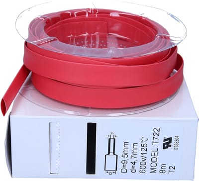 8m krimpkous rood I 2:1 I van 9,5 mm tot 4,7 mm I Waterdicht tot IP67 I Industriële kwaliteit