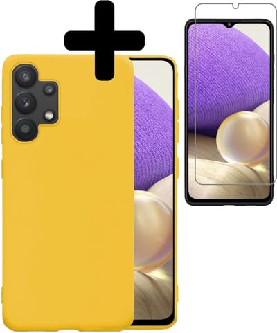 Hoesje - Met Screenprotector - Geschikt voor Samsung Galaxy A32 4G - Sterk & Shockproof - Back Cover - Siliconen Case - Telefoon Hoes - Telefoonhoesjes - Geel