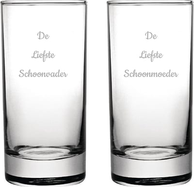 Gegraveerde longdrinkglas 28,5cl De Liefste Schoonvader-De Liefste Schoonmoeder