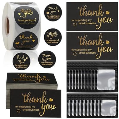 Bedankkaarten en Stickerset 620 Stuks met Goudfolie en Zwarte Accenten