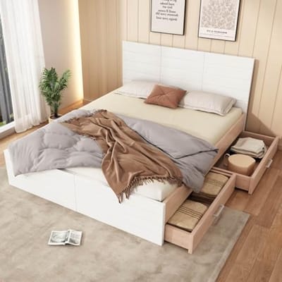 Modern tweepersoonsbed met opbergladen voor volwassenen en jongeren - 140 x 200 cm