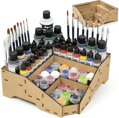 Thijox - Verfhouder en Organizer voor Modelbouw & Miniaturen - Verfrek voor Citadel & Vallejo Verfpotjes - Penselen en Werkstation voor Warhammer - Or