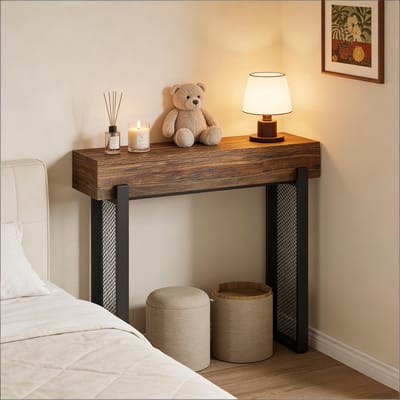 MIVRAY Consoletafel - Smal Met Verborgen Opbergruimte - Voor Hal En Woonkamer - Hout En Metaal - Zwart Bruin