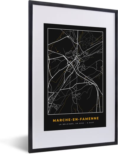 Fotolijst incl. Poster - Marche-en-Famenne - Kaart - Stadskaart - Goud - Plattegrond - 40x60 cm - Posterlijst