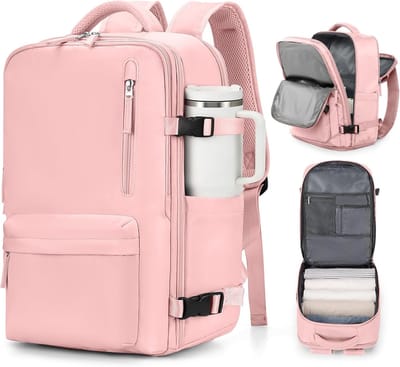 Rugzak Dames - Laptop Rugzak - Reisrugzak Dames - Handbagage Rugzak - Schooltas - Laptopvak 15 Inch - USB Oplaadpoort - Schoenenvak - 40 Liter - Roze