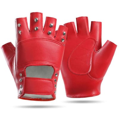 Leren Handschoenen Halve Vingers Vingers Onthullend Nachtclub Optreden Dames Punk Niet Mainstream PU Leer Straatdans Handschoenen one size red