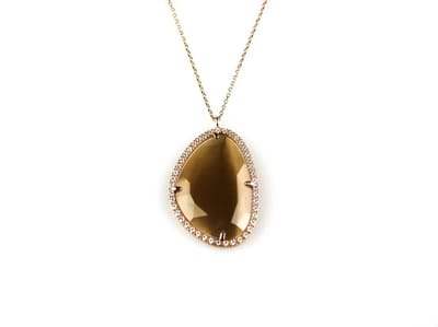model Druppel gezet ketting in zilver roze verguld met hanger gezet met bruine steen en cubic zirconia
