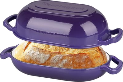 Gietijzeren Broodbakpan met Deksel - 5QT - Paars - Voor Zuurdesem en Ovenbakken