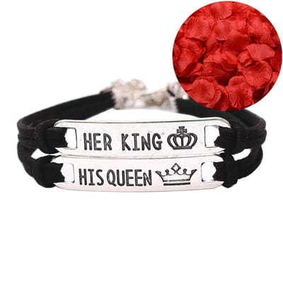 King & Queen Armband Set + Rozenblaadjes = Valentijn Cadeautje voor Hem en Haar - Valentijnsdag - Valentijn Cadeautje voor Mannen