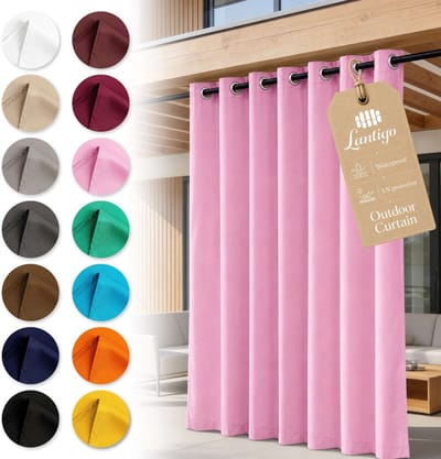 Lantigo Buitengordijn Lichtroze 155x180 cm waterdicht | Tuingordijn privacy pergola overkapping ringen embrasse