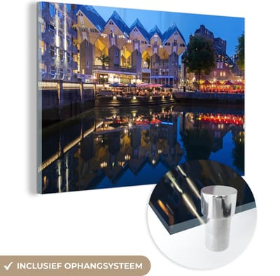 MuchoWow® Glasschilderij 60x40 cm - Schilderij acrylglas - Rotterdam - Water - Haven - Foto op glas - Schilderijen