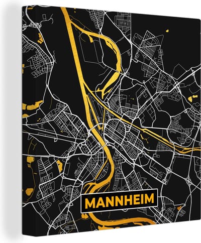 Canvas Schilderij Mannheim - Goud - Plattegrond - Stadskaart - Kaart - Duitsland - 20x20 cm - Wanddecoratie
