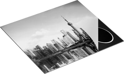 Chefcare Inductie Beschermer Shanghai Skyline in China - Zwart Wit - 60x50 cm - Afdekplaat Inductie - Kookplaat Beschermer - Inductie Mat
