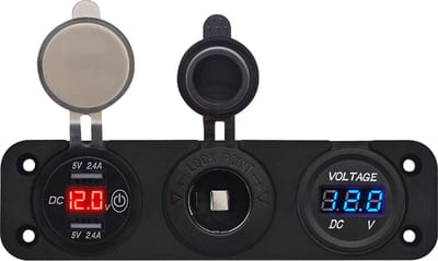 ProRide 12V USB Autolader 2 Poorten - 5V/2.4A - Voltmeter en 12V/24V Sigarettenplug - Drievoudig inbouw