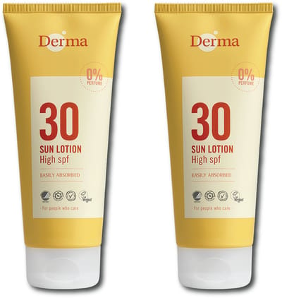 Derma Sun - Zonnebrand SPF30 2 x 200 ml - Waterbestendig - UVA en UVB Bescherming - Parfumvrij - AllergyCertified - met Aloe Vera, Glycerine en Vitamine E