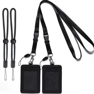 Badgehouders Set - Kaarthouders Lanyards - Veilig Identificeren - Dubbelzijdig Verticaal - 2 Stuks - Zwart