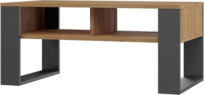 Salontafel Vierkant - Koffietafel Rechthoek - Woonkamer Kantoor - Dubbel Legvlak - 90x58x50 cm - Antraciet Eiken