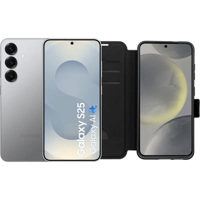 Samsung Galaxy S25 128GB Zilver 5G + BlueBuilt Book Case Zwart