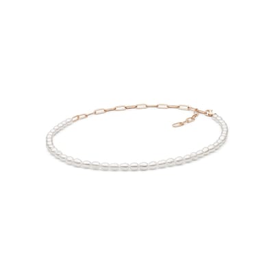 Gaura - Parelcollier met rijstvormige parels – Lengte 42 cm – Diameter 4,5–5 mm – Zilver met roségoud vergulde ketting en sluiting