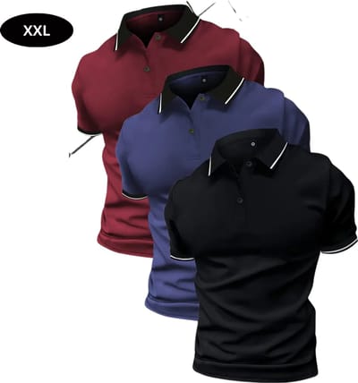 Bovista Golf Shirt Heren - T-shirt - Golfkleding - Golfen - Golf Accessoires - Polo Shirt - Zwart & Blauw & Rood - Maat XXL