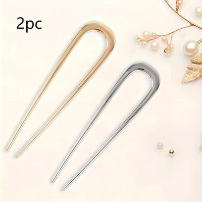 Elegante 2 stuks U-vormige haarspelden voor dames - Grote metalen Franse haarspelden in goudkleurig & zilverkleurig, Ideaal voor dik & lang haar goud/zilver