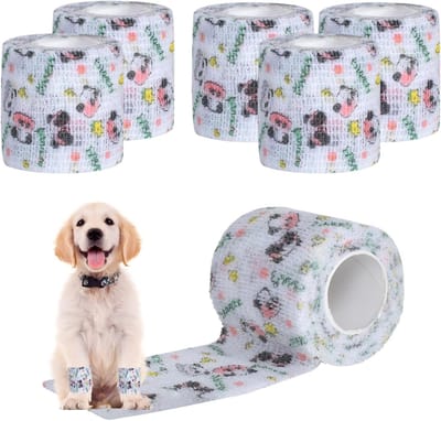 Zes zelfklevende cohesieve bandages voor honden, paarden en mensen - ideaal voor pols, enkels en vingers (5 cm x 400 cm, panda-patroon)