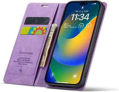 CaseMania Bookcase hoesje geschikt voor Apple iPhone 14 Plus - Effen Lila - Kunstleer