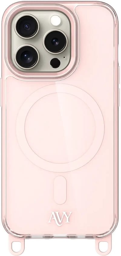AVY Hoesje geschikt voor Apple iPhone 15 Pro | Compatibel met MagSafe | Back Cover | Haakjes voor koord | Roze
