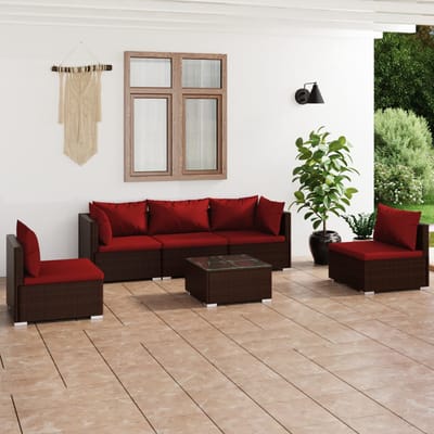 vidaXL - 6-delige - Loungeset - met - kussens - poly - rattan - bruin
