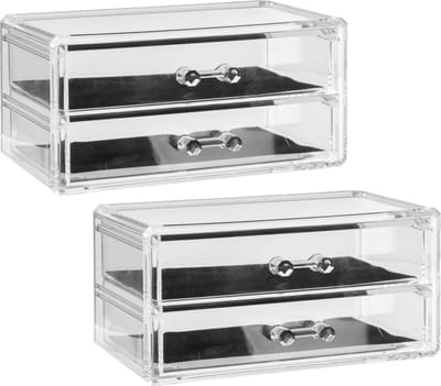 2x Stuks sieraden/make-up organizer 2 lades 19 x 9 cm van kunststof - Sieradenkastje - Make-upkastje - Organizers