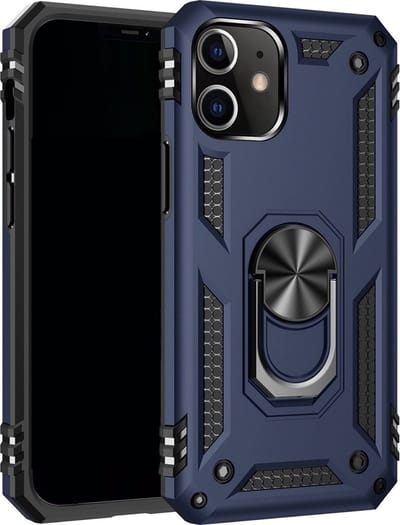 LuxeBass Hoesje geschikt voor iPhone 11 Hoesje - Anti-Shock Hardcase Hybrid Ring Armor - Blauw