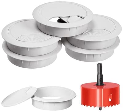 Desk kabeldoorvoer 6 stuks - wit - met gatenzaag - voor nette kabelorganisatie - SnelShoppen
