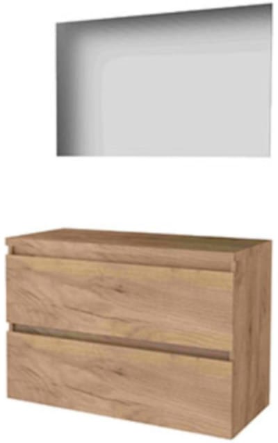 Basic-Line Ultimate 46 Badkamermeubelset - 100 x 46 cm - Greeploos - 2 Lades - Wastafelblad - Spiegel met Indirecte LED Verlichting - Whisky Oak