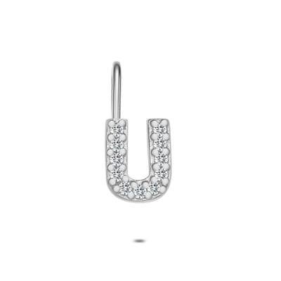 Twice As Nice Hanger in zilver, letter U met steentjes