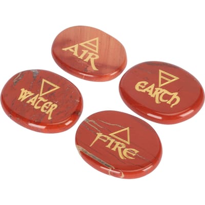 4 Éléments Pierres Assorties Symboles Triangulaires Gravés Terre Air Feu Eau Pierres Runiques Polies pour Reiki Cristaux brown