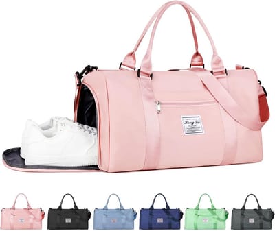 Sporttas met schoenenvak en nat vak voor dames en heren - waterdichte sportduffeltas voor gym, yoga en reizen, roze - 52x22x30cm