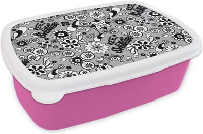 Broodtrommel Roze - Lunchbox - Brooddoos - Bloemen - Patronen - Quotes - 18x12x6 cm - Kinderen - Meisje