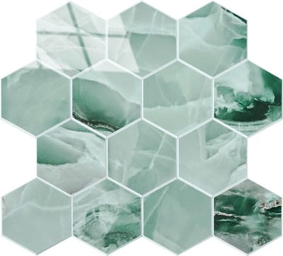 Zelfklevende Mozaïek Steenstrip Hoogglans Hexagon Onyx Groen