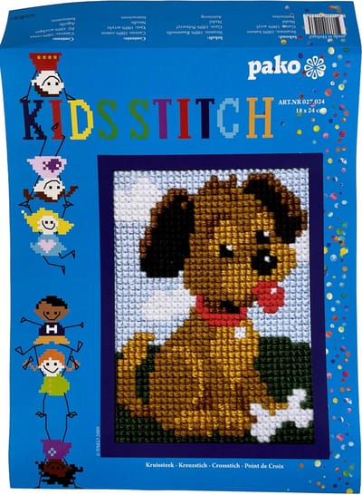 Pako kinder borduurpakket kruissteek -hondje - geprint stramien- 027.024 - DIY kids kit