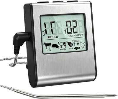Digitale Vlees Thermometer met Probe en Groot LCD Scherm - Grillthermometer met Timer voor Perfecte BBQ en Roken