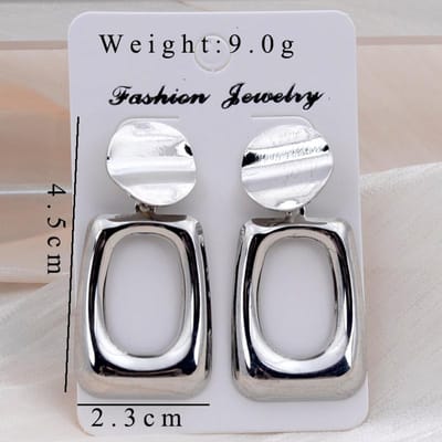 Boucles d'oreilles pendantes rondes ajourées carrées ovales Mode Européenne pour Femmes Fête de Mariage Bijoux Classiques Boucles d'oreilles Géométriques en Métal white