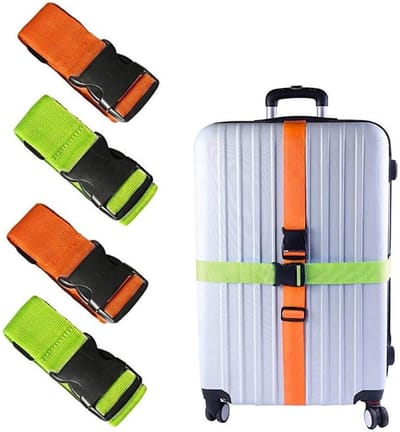 Verstelbare Kofferspanners 4-Pack, Stevige 2m Reisbagage Straps met Snelsluiting, Ideaal voor Vakanties en Bagagebeveiliging in Oranje en Groen